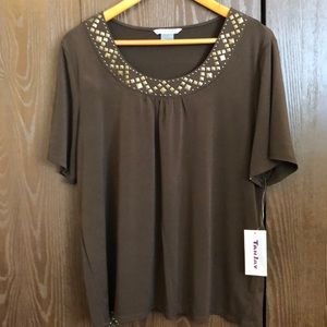 TanJay Brown Short Sleeve Top with Gold Accents